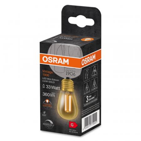 OSRAM E27 VINTAGE Mini EDISON LED Glühlampe in GOLD dimmbar 4,8W wie 33W extra warmweißes gemütliches Licht 2200K